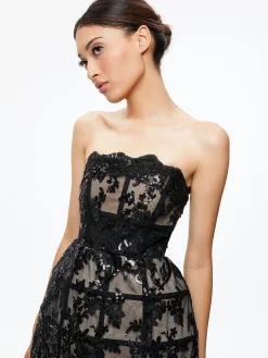 Alice and Olivia GERDA STRAPLESS SEQUIN LACE MINI GOWN BLACK*DRESSES | DRESSES | CLOTHING