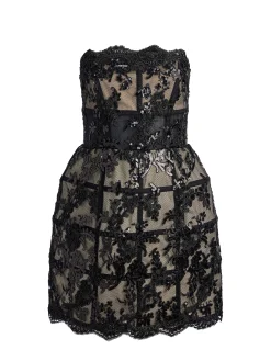 Alice and Olivia GERDA STRAPLESS SEQUIN LACE MINI GOWN BLACK*DRESSES | DRESSES | CLOTHING