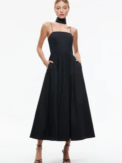Alice and Olivia GLYNIS SPAGHETTI STRAP SCARF MIDI DRESS BLACK*DRESSES | DRESSES | CLOTHING
