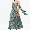 Alice and Olivia GLYNIS SPAGHETTI STRAP SCARF MIDI DRESS BREEZE FLORAL*DRESSES | DRESSES | CLOTHING