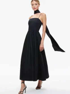 Alice and Olivia GLYNIS SPAGHETTI STRAP SCARF MIDI DRESS BLACK*DRESSES | DRESSES | CLOTHING