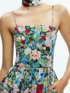 Alice and Olivia GLYNIS SPAGHETTI STRAP SCARF MIDI DRESS BREEZE FLORAL*DRESSES | DRESSES | CLOTHING