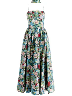 Alice and Olivia GLYNIS SPAGHETTI STRAP SCARF MIDI DRESS BREEZE FLORAL*DRESSES | DRESSES | CLOTHING