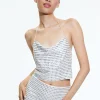 Alice and Olivia GRAZI EMBELLISHED TIE BACK CROP TOP OFF WHITE/SILVER*CLOTHING