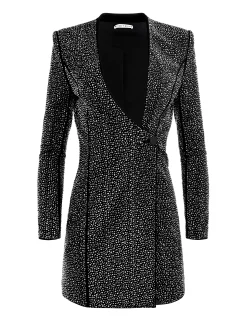 Alice and Olivia GUENDA EMBELLISHED CURVED NECKLINE BLAZER DRESS BLACK/GUNMETAL*DRESSES | DRESSES | CLOTHING