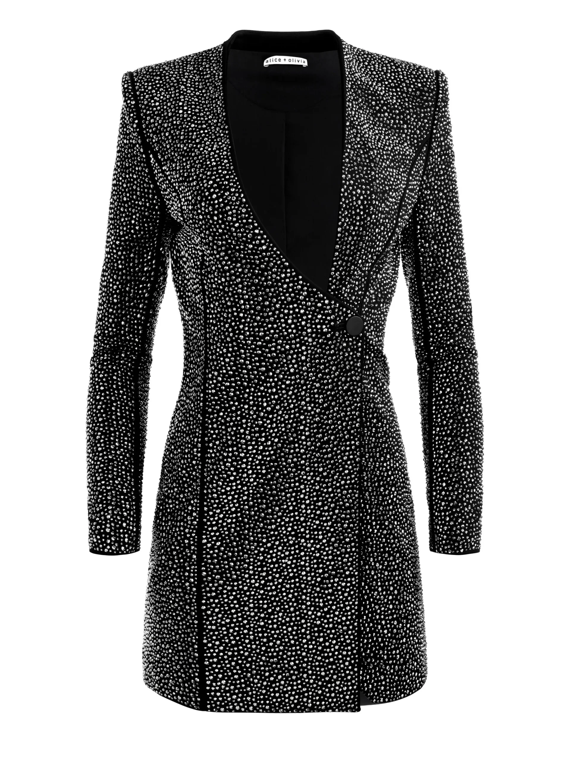 Alice and Olivia GUENDA EMBELLISHED CURVED NECKLINE BLAZER DRESS BLACK/GUNMETAL*DRESSES | DRESSES | CLOTHING