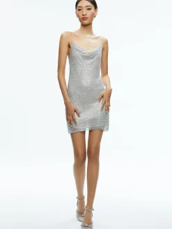 Alice and Olivia HARMONY CRYSTAL MINI DRESS SILVER/CHAINMAIL*FEATURED SHOPS | DRESSES | CLOTHING