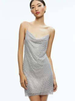 Alice and Olivia HARMONY CRYSTAL MINI DRESS SILVER/CHAINMAIL*FEATURED SHOPS | DRESSES | CLOTHING