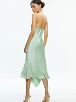Alice and Olivia HARMONY DRAPEY ASYMMETRICAL MIDI DRESS GREEN TEA*DRESSES | CLOTHING