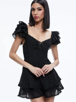 Alice and Olivia HARTFORD SMOCKED BUSTIER ROMPER BLACK*CLOTHING
