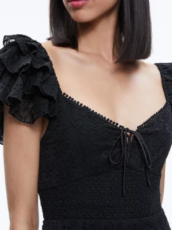 Alice and Olivia HARTFORD SMOCKED BUSTIER ROMPER BLACK*CLOTHING