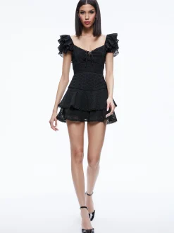 Alice and Olivia HARTFORD SMOCKED BUSTIER ROMPER BLACK*CLOTHING