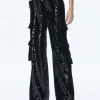 Alice and Olivia HAYES SEQUIN CARGO PANT BLACK*CLOTHING