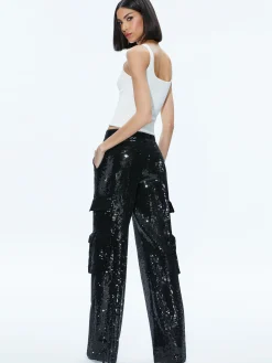 Alice and Olivia HAYES SEQUIN CARGO PANT BLACK*CLOTHING