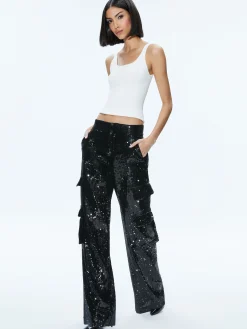 Alice and Olivia HAYES SEQUIN CARGO PANT BLACK*CLOTHING
