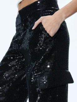 Alice and Olivia HAYES SEQUIN CARGO PANT BLACK*CLOTHING