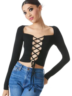 Alice and Olivia HILARIA LACE FRONT TOP *CLOTHING