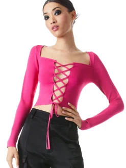 Alice and Olivia HILARIA LACE FRONT TOP *CLOTHING