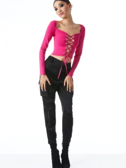 Alice and Olivia HILARIA LACE FRONT TOP *CLOTHING