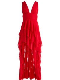 Alice and Olivia HOLLY ASYMMETRIC RUFFLE MAXI DRESS BRIGHT RUBY*DRESSES | DRESSES | CLOTHING