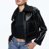 Alice and Olivia ISAIAH VEGAN LEATHER FAUX SHEARLING CROPPED JACKET BLACK*FEATURED SHOPS | CLOTHING