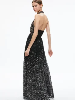 Alice and Olivia JAEL EMBELLISHED HALTER NECK MAXI GOWN BLACK/MULTI*DRESSES | DRESSES | CLOTHING