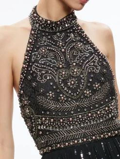Alice and Olivia JAEL EMBELLISHED HALTER NECK MAXI GOWN BLACK/MULTI*DRESSES | DRESSES | CLOTHING