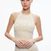 Alice and Olivia JAYMEE TIE NECK CROPPED HALTER TOP NATURAL/WHITE*CLOTHING