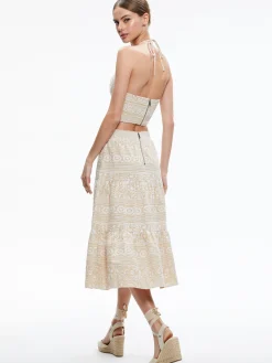 Alice and Olivia JAYMEE TIE NECK CROPPED HALTER TOP NATURAL/WHITE*CLOTHING