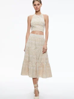 Alice and Olivia JAYMEE TIE NECK CROPPED HALTER TOP NATURAL/WHITE*CLOTHING