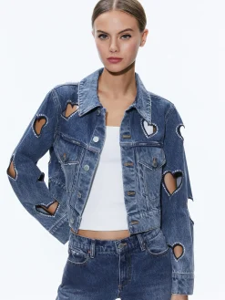 Alice and Olivia JEFF HEART EMBELLISHED CROPPED DENIM JACKET + KARRIE EMBELLISHED HEART JEAN *CLOTHING