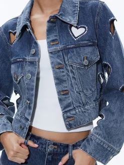 Alice and Olivia JEFF HEART EMBELLISHED CROPPED DENIM JACKET + KARRIE EMBELLISHED HEART JEAN *CLOTHING