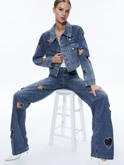 Alice and Olivia JEFF HEART EMBELLISHED CROPPED DENIM JACKET + KARRIE EMBELLISHED HEART JEAN *CLOTHING