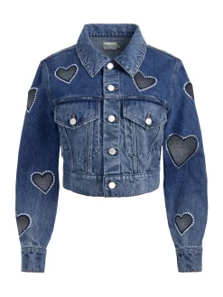 Alice and Olivia JEFF HEART EMBELLISHED CROPPED DENIM JACKET TRUE BLUES DARK*FEATURED SHOPS | FEATURED SHOPS | CLOTHING