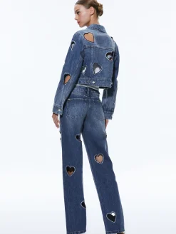 Alice and Olivia JEFF HEART EMBELLISHED CROPPED DENIM JACKET + KARRIE EMBELLISHED HEART JEAN *CLOTHING