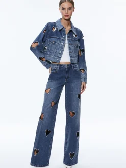 Alice and Olivia JEFF HEART EMBELLISHED CROPPED DENIM JACKET + KARRIE EMBELLISHED HEART JEAN *CLOTHING