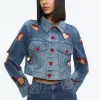 Alice and Olivia JEFF HEART EMBROIDERED CROPPED DENIM JACKET TRUE BLUES DARK*FEATURED SHOPS | FEATURED SHOPS | FEATURED SHOPS | CLOTHING