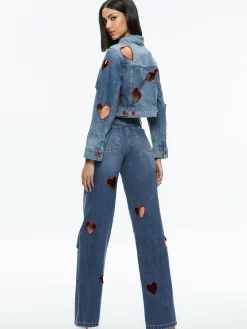 Alice and Olivia JEFF HEART EMBROIDERED CROPPED DENIM JACKET TRUE BLUES DARK*FEATURED SHOPS | FEATURED SHOPS | FEATURED SHOPS | CLOTHING