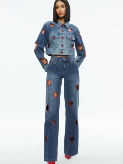 Alice and Olivia JEFF HEART EMBROIDERED CROPPED DENIM JACKET TRUE BLUES DARK*FEATURED SHOPS | FEATURED SHOPS | FEATURED SHOPS | CLOTHING