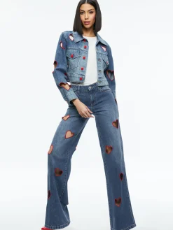 Alice and Olivia JEFF HEART EMBROIDERED CROPPED DENIM JACKET TRUE BLUES DARK*FEATURED SHOPS | FEATURED SHOPS | FEATURED SHOPS | CLOTHING