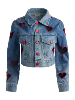 Alice and Olivia JEFF HEART EMBROIDERED CROPPED DENIM JACKET TRUE BLUES DARK*FEATURED SHOPS | FEATURED SHOPS | FEATURED SHOPS | CLOTHING