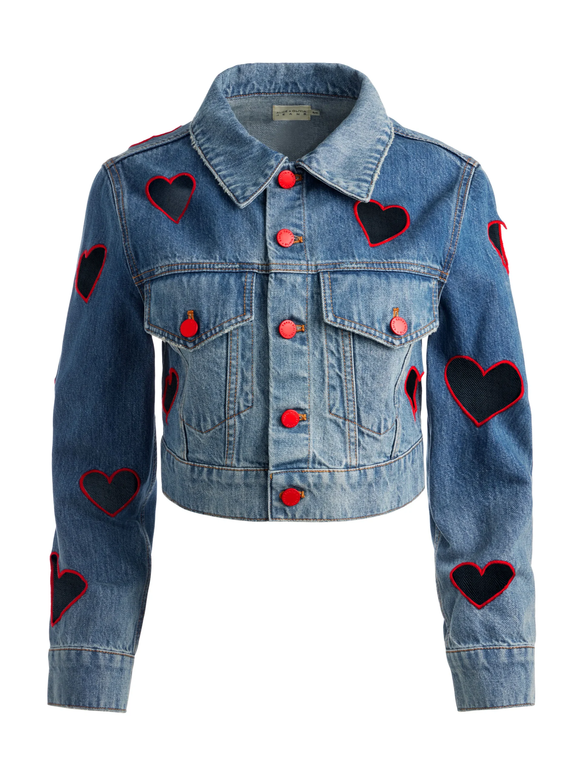 Alice and Olivia JEFF HEART EMBROIDERED CROPPED DENIM JACKET TRUE BLUES DARK*FEATURED SHOPS | FEATURED SHOPS | FEATURED SHOPS | CLOTHING