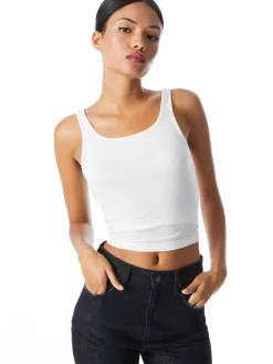 Alice and Olivia JEMI RIBBED TANK OFF WHITE*CLOTHING