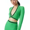 Alice and Olivia JENAE CABLE KNIT V-NECK CARDIGAN GARDEN GREEN/BLACK*FEATURED SHOPS | CLOTHING | CLOTHING