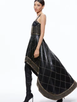 Alice and Olivia JERLENE STUDDED VEGAN LEATHER CORSET GOWN BLACK*FEATURED SHOPS | DRESSES | DRESSES | CLOTHING