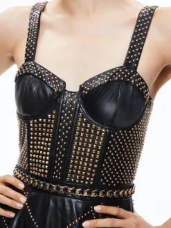 Alice and Olivia JERLENE STUDDED VEGAN LEATHER CORSET GOWN BLACK*FEATURED SHOPS | DRESSES | DRESSES | CLOTHING