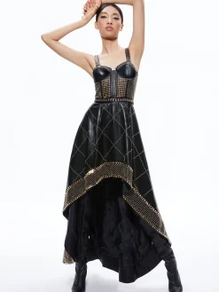 Alice and Olivia JERLENE STUDDED VEGAN LEATHER CORSET GOWN BLACK*FEATURED SHOPS | DRESSES | DRESSES | CLOTHING
