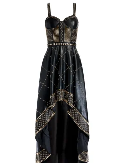 Alice and Olivia JERLENE STUDDED VEGAN LEATHER CORSET GOWN BLACK*FEATURED SHOPS | DRESSES | DRESSES | CLOTHING