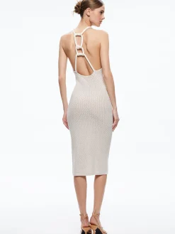 Alice and Olivia JOVI POINTELLE CORD BACK HALTER DRESS SAND*DRESSES | CLOTHING