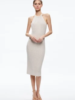 Alice and Olivia JOVI POINTELLE CORD BACK HALTER DRESS SAND*DRESSES | CLOTHING